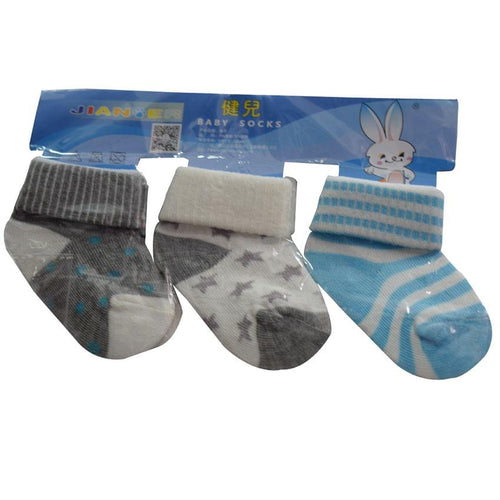 Black, Grey, Blue Baby's Socks 3 Pairs In One Packet (1month-1yr)