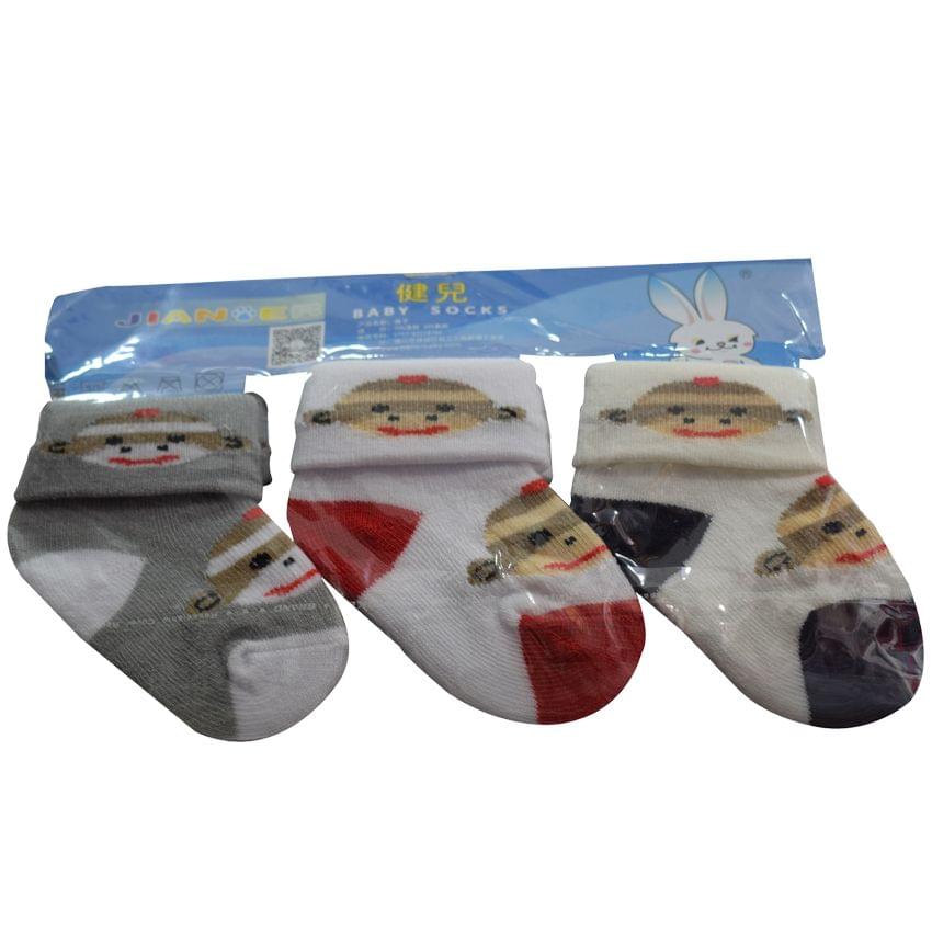 White Grey,White Red,White Black Baby's Socks 3 Pairs One Packet (1month-1yr)