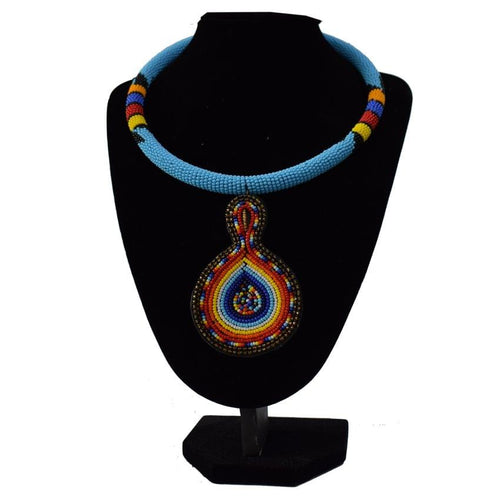 Multicoloured Light Blue African Necklace