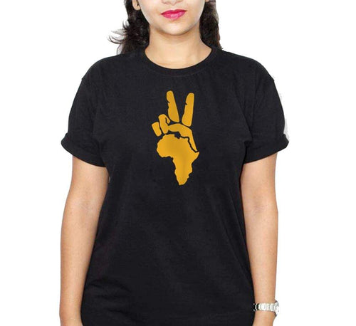 Peace Sign Black Ladies Round Neck T-Shirt