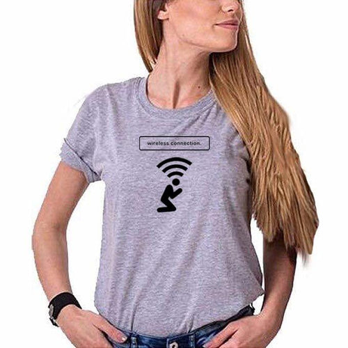 Wireless Connection Grey Ladies Round Neck T-Shirt