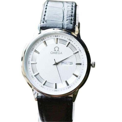 Omega White And Black Leather Men's Watch