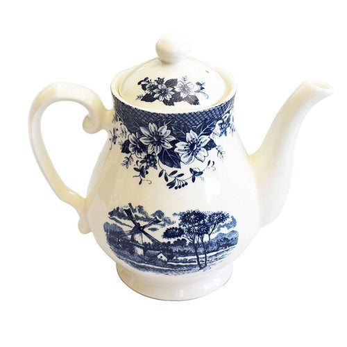 Windmill A Navy Blue And White Tea Pot