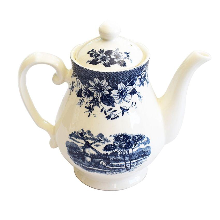 Windmill A Navy Blue And White Tea Pot