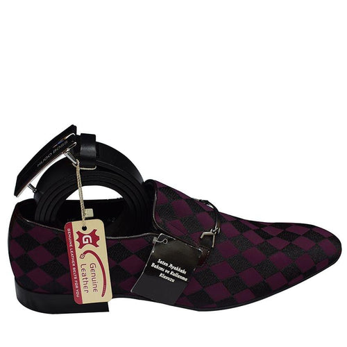 Genuine Leather Purple And Black Men's Gentle Shoes And Belt