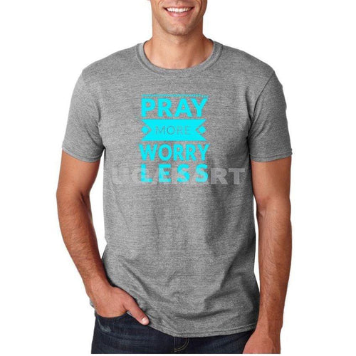Pray More Worry Less Grey Men'S Round Neck T-Shirt