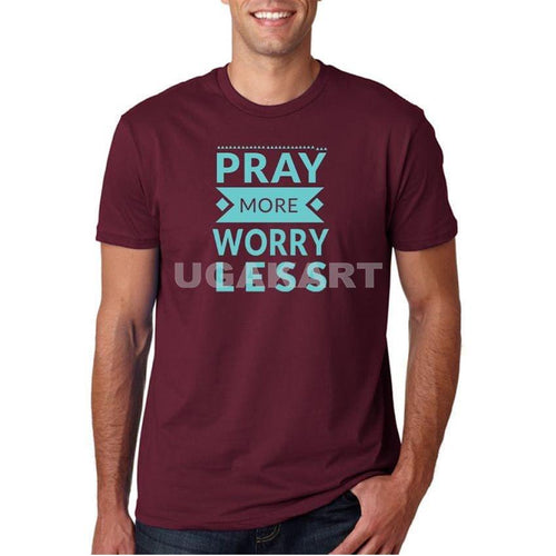 Pray More Worry Less Maroon Men's Round Neck T-Shirt