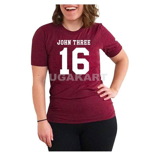 John Three 16 Maroon Ladies Round Neck T-Shirt