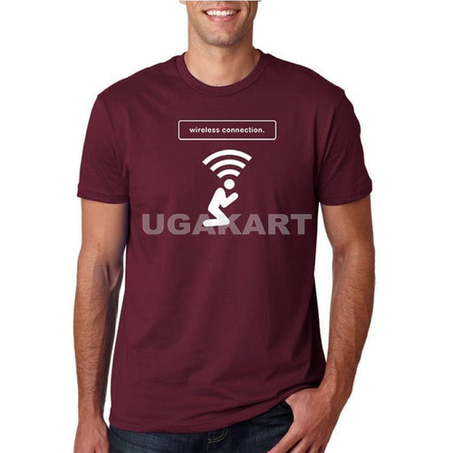 Wireless Connection Maroon Men's Round Neck T-Shirt
