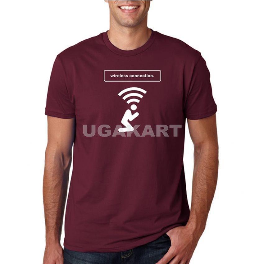 Wireless Connection Maroon Men's Round Neck T-Shirt