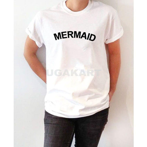 Mermaid White Ladies Round Neck T-Shirt