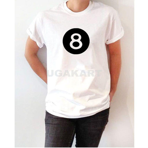 8 White Ladies Round Neck T-Shirt