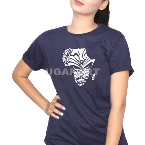 Africa Navy Blue Ladies Round Neck T-Shirt