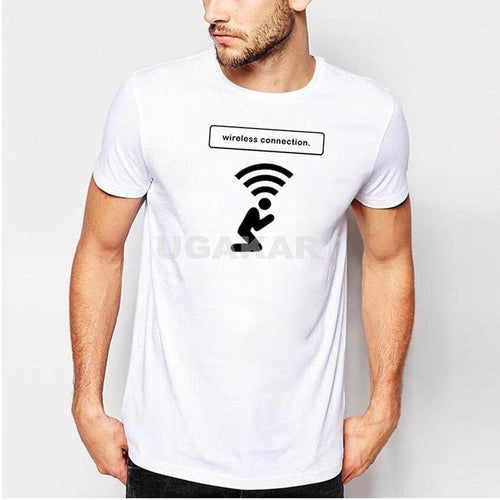 Wireless Connection White Men's Round Neck T-Shirt