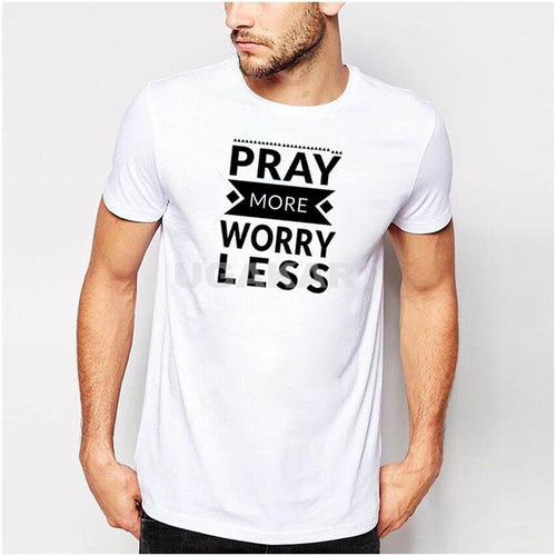 Pray More Worry Less White Men's Round Neck T-Shirt